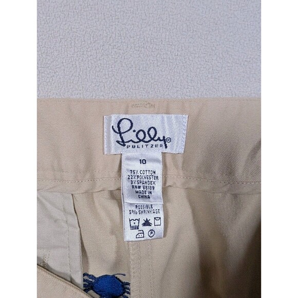 Lilly Pulitzer Embroidered Crab Khaki Chino Pants 10 Preppy Coastal Classic Crop - Picture 3 of 8